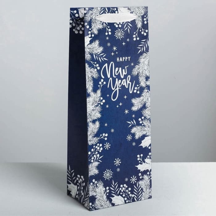 Пакет новогодний подарочный под бутылку Happy New Year!, 13×35×10 см