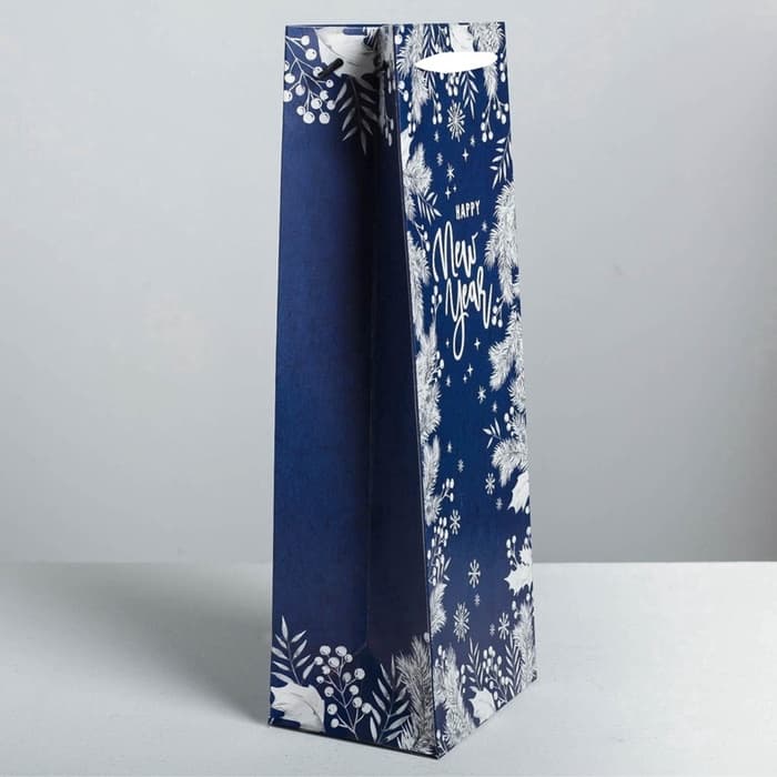 Пакет новогодний подарочный под бутылку Happy New Year!, 13×35×10 см