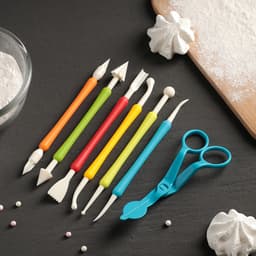 Стеки для моделирования кондитерских украшений и ножницы кондитерские для переноски украшений Доляна, набор 6 шт., пластик, МИКС