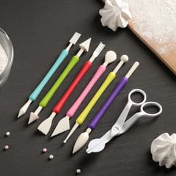 Стеки для моделирования кондитерских украшений и ножницы кондитерские для переноски украшений Доляна, набор 6 шт., пластик, МИКС