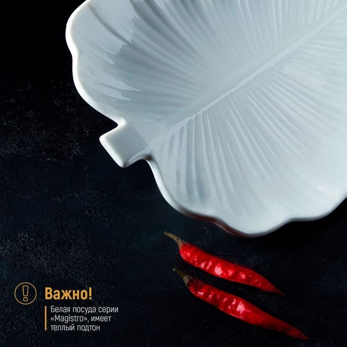 Блюдо Magistro «Лист Бланш», 31×22×3.5 см, фарфор, белое