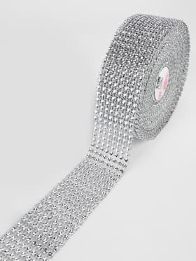 Лента с имитацией страз, 4 см, 9±1 м, цвет серебряный