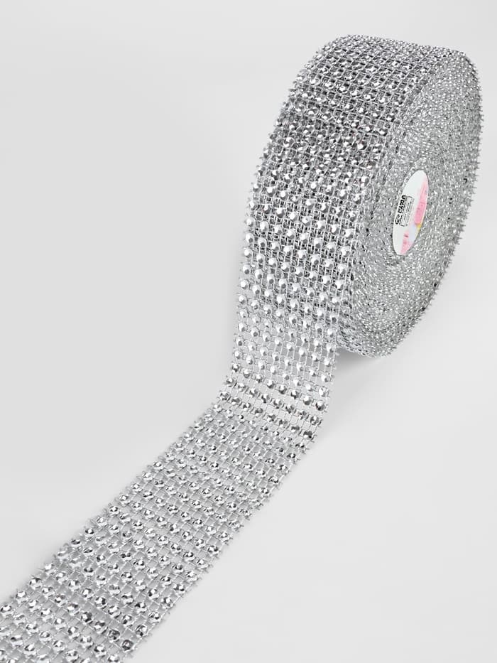 Лента с имитацией страз, 4 см, 9±1 м, цвет серебряный