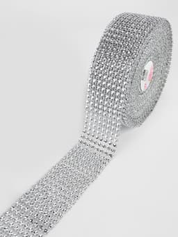 Лента с имитацией страз, 4 см, 9±1 м, цвет серебряный