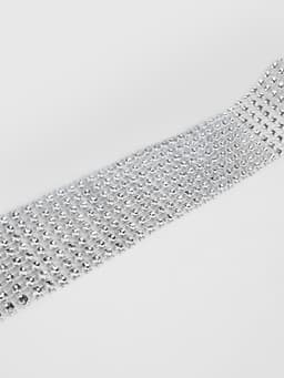 Лента с имитацией страз, 4 см, 9±1 м, цвет серебряный