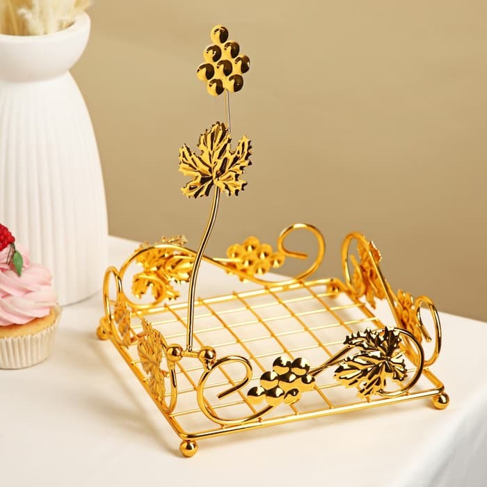 Подставка для салфеток «Виноград», 19×7 см, декоративная, металл, золотистая