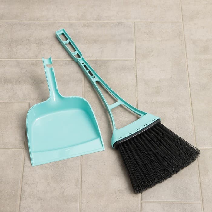 Веник для пола Disco, с совком, 8×19×58 см, бирюзовый