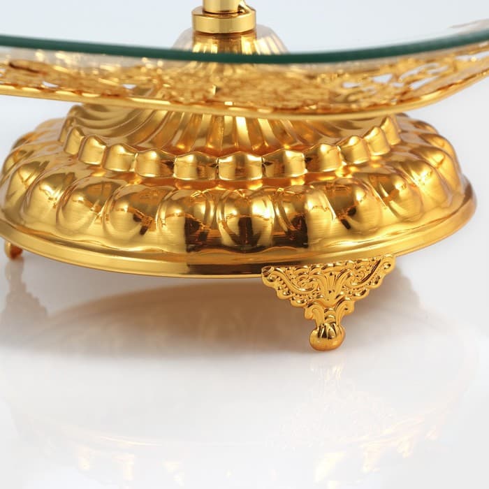 Этажерка-фруктовница квадратная, 2 яруса, 29×29 см, 17×17 см, высота 43 см, стекло, золотистая