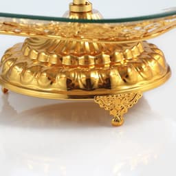 Этажерка-фруктовница квадратная, 2 яруса, 29×29 см, 17×17 см, высота 43 см, стекло, золотистая