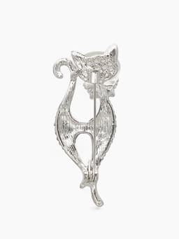 Брошь «Кошка», изящная с бантом, белая в серебре