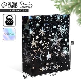 Пакет подарочный голографический новогодний «Волшебного Нового года», S 12×15×5.5 см