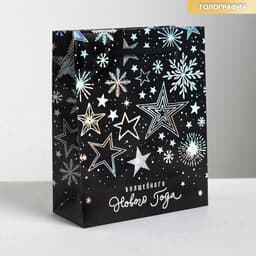 Пакет подарочный голографический новогодний «Волшебного Нового года», S 12×15×5.5 см