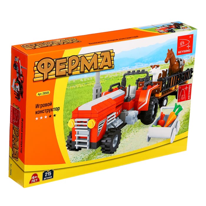 Конструктор Ферма «Трактор с животными», 215 деталей