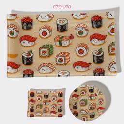 Набор для суши Доляна «Сет», 3 предмета: соусники 8×2 см, 8×6 см, подставка 25×15×2 см, стекло