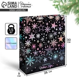Пакет подарочный голографический новогодний «Волшебного Нового года», M 26×30×9 см