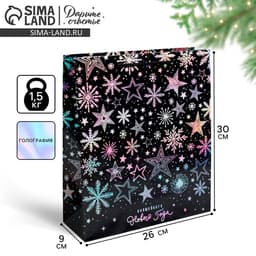 Пакет подарочный голографический новогодний «Волшебного Нового года», M 26×30×9 см