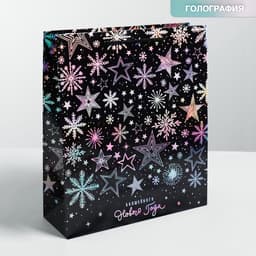 Пакет подарочный голографический новогодний «Волшебного Нового года», M 26×30×9 см