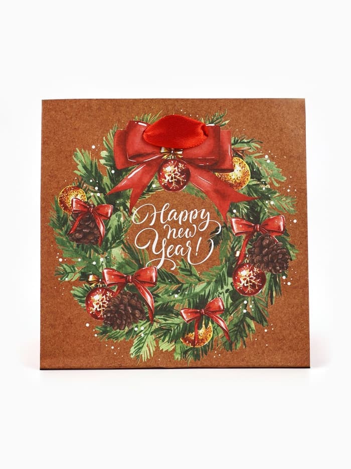 Пакет подарочный новогодний крафтовый квадратный «С Новым годом», 14×14×9 см