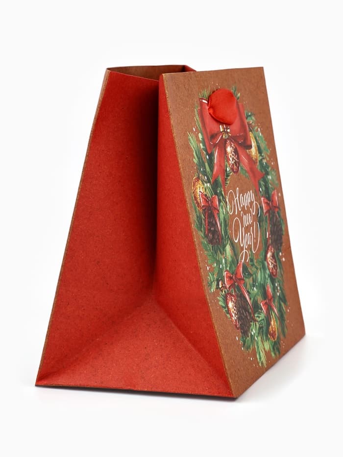 Пакет подарочный новогодний крафтовый квадратный «С Новым годом», 14×14×9 см