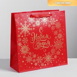 Пакет подарочный новогодний ламинированный квадратный «С Новым годом!», 30×30×12 см
