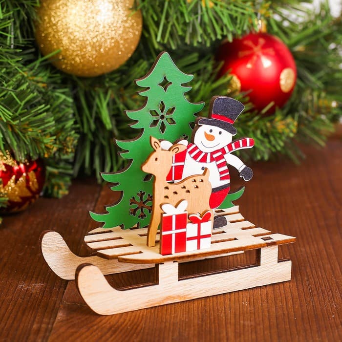 Декор новогодний Лесная мастерская «Снеговик с оленем на санях»