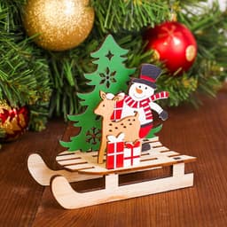 Декор новогодний Лесная мастерская «Снеговик с оленем на санях»
