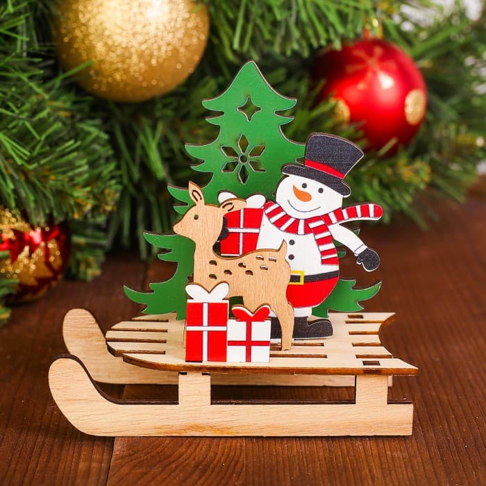 Декор новогодний Лесная мастерская «Снеговик с оленем на санях»