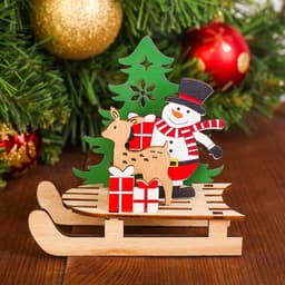 Декор новогодний Лесная мастерская «Снеговик с оленем на санях»