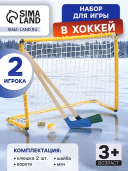 Набор для игры в хоккей (клюшка 2 шт., ворота, шайба, мяч), цвет МИКС