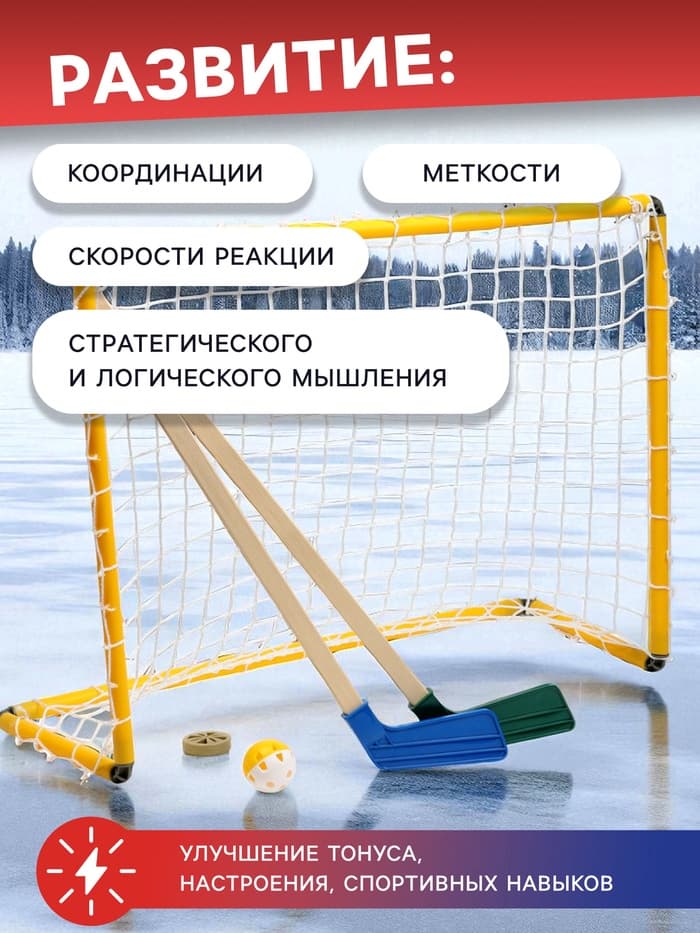 Набор для игры в хоккей (клюшка 2 шт., ворота, шайба, мяч), цвет МИКС