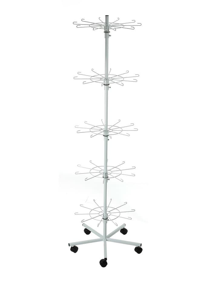 Вертушка на колёсах, 5 ярусов по 10 крючков, 60×60×190 см, белая