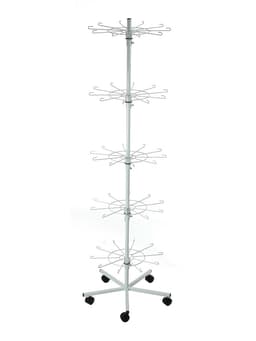 Вертушка на колёсах, 5 ярусов по 10 крючков, 60×60×190 см, белая