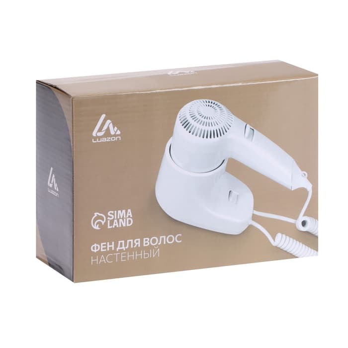 Фен Luazon LGE-006, 1600 Вт, настенный, 2 скорости, набор крепления, белый