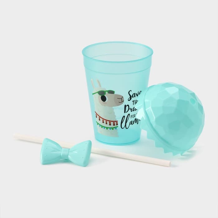 Стакан пластиковый с крышкой и трубочкой Доляна «Приключения ламы», 500 мл, МИКС