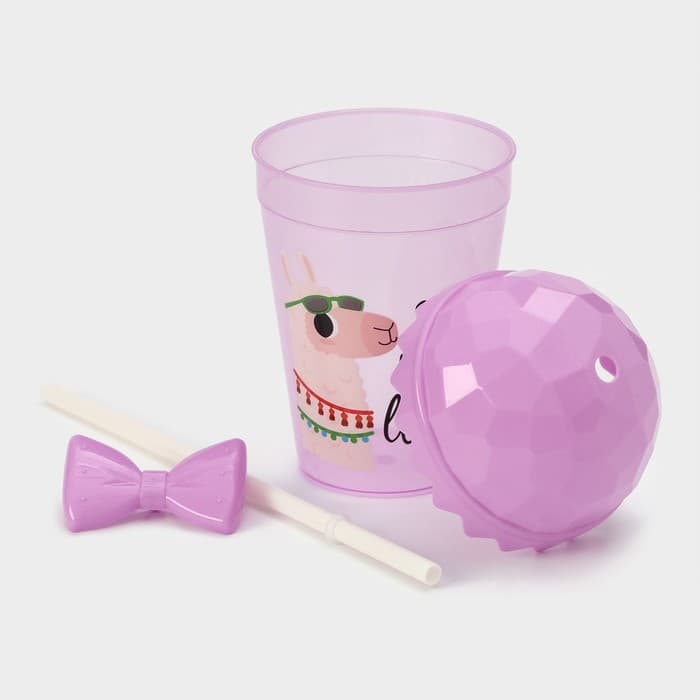 Стакан пластиковый с крышкой и трубочкой Доляна «Приключения ламы», 500 мл, МИКС