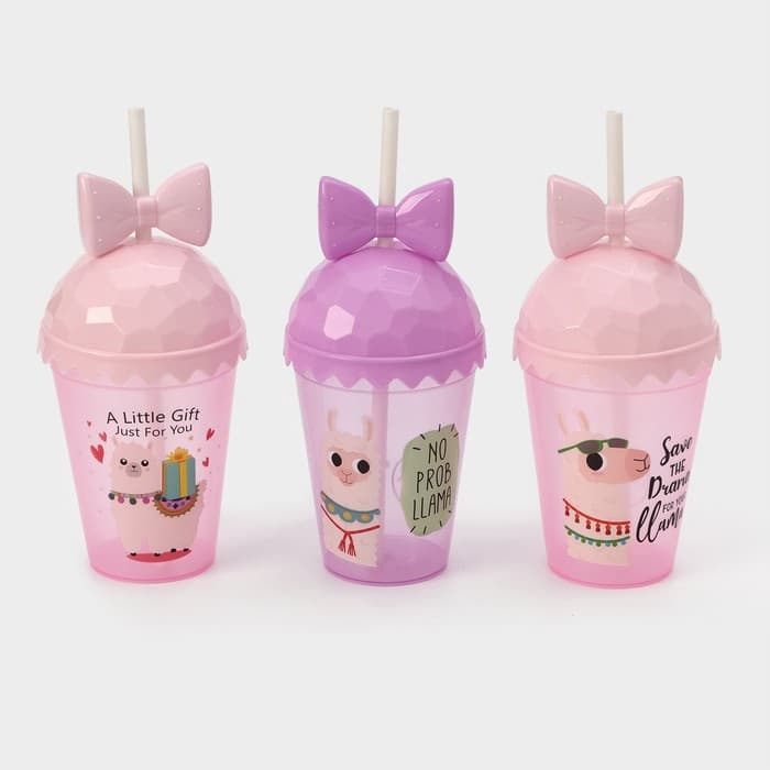 Стакан пластиковый с крышкой и трубочкой Доляна «Приключения ламы», 500 мл, МИКС