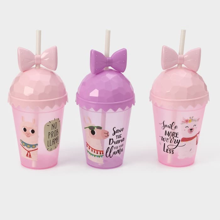 Стакан пластиковый с крышкой и трубочкой Доляна «Приключения ламы», 500 мл, МИКС