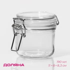 Банка для сыпучих продуктов Доляна «Галерея», 190 мл, 11×8×8.3 см, с бугельным замком, стекло, прозрачная