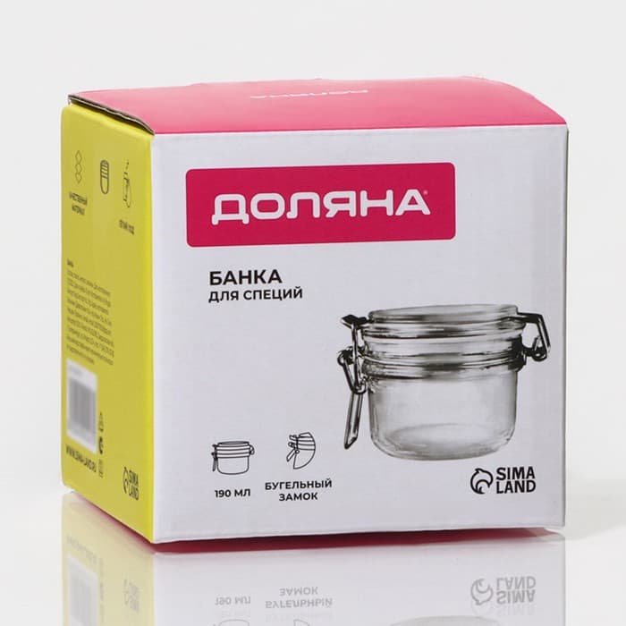 Банка для сыпучих Доляна «Галерея», 190 мл, 11×8×8.3 см, с бугельным замком, стекло, прозрачная