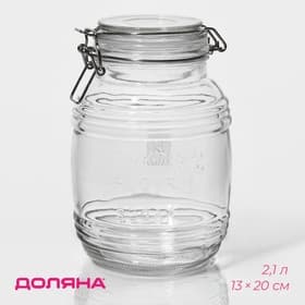 Банка для сыпучих продуктов Доляна «Уют», 2.1 л, 14.5×12×19 см, с бугельным замком, стекло, прозрачная