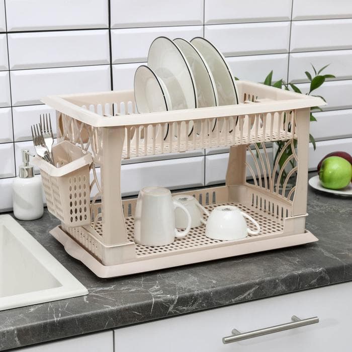 Сушилка для посуды Альтернатива «Мечта хозяйки», пластик, 48×30.5×30 см, 2-х ярусная, бежевый