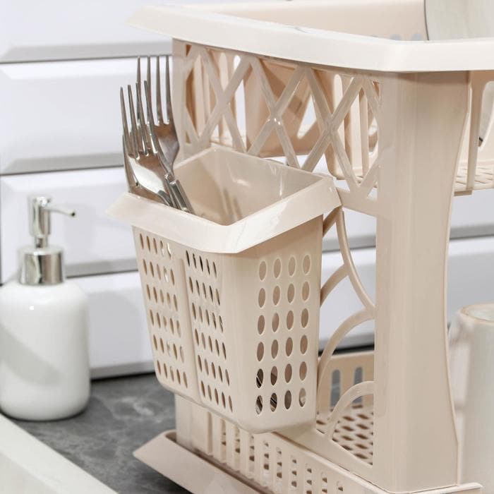 Сушилка для посуды Альтернатива «Мечта хозяйки», пластик, 48×30.5×30 см, 2-х ярусная, бежевый