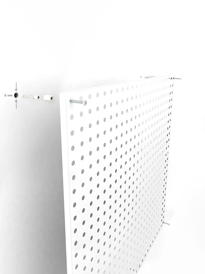 Настенная перфорированная панель ДСП односторонняя 60×0.6×180 см, шаг 2.5 см, белая