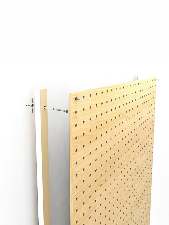 Настенная перфорированная панель ДСП односторонняя, 60×0.6×180 см, шаг 2.5 см, чёрная