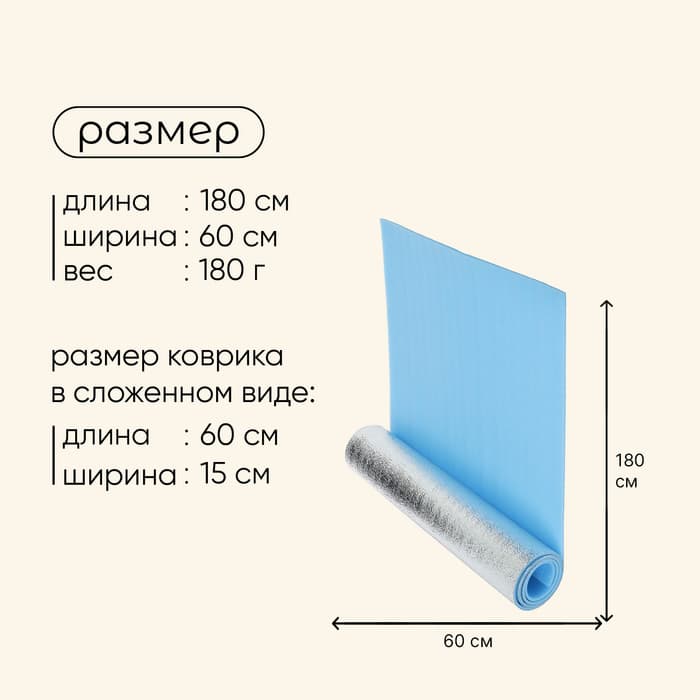 Коврик туристический maclay, с фольгой, 180×60×0.8 см, синий