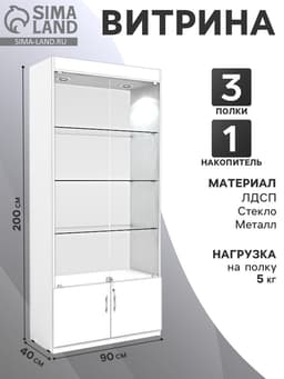 Витрина из ЛДСП 2000×900×400, белая, стенка стекло