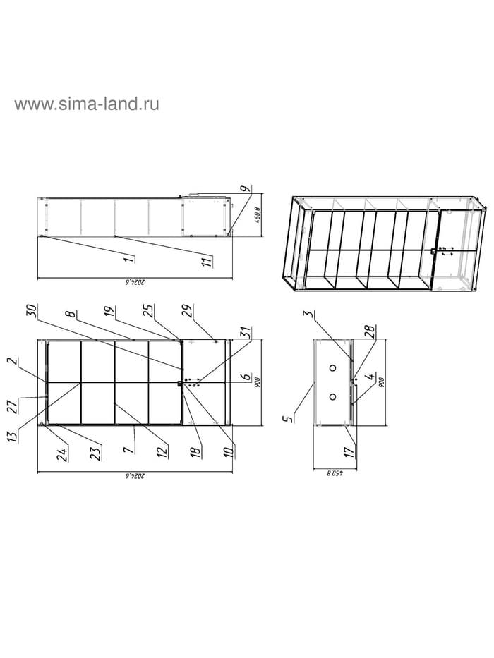 Витрина из ЛДСП 2000×900×400, белая, стенка стекло