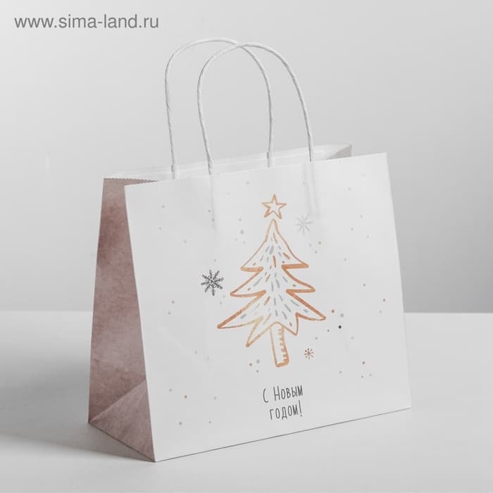 Пакет подарочный новогодний крафт «С Новым годом», 25×22×12 см