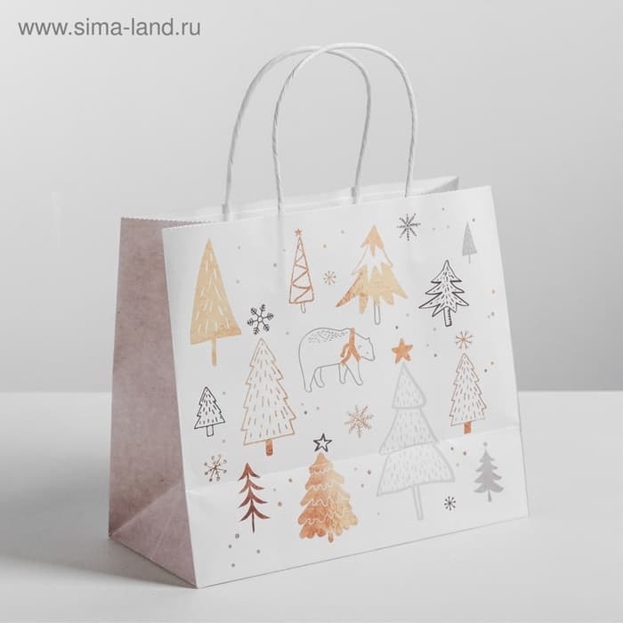 Пакет подарочный новогодний крафт «С Новым годом», 25×22×12 см