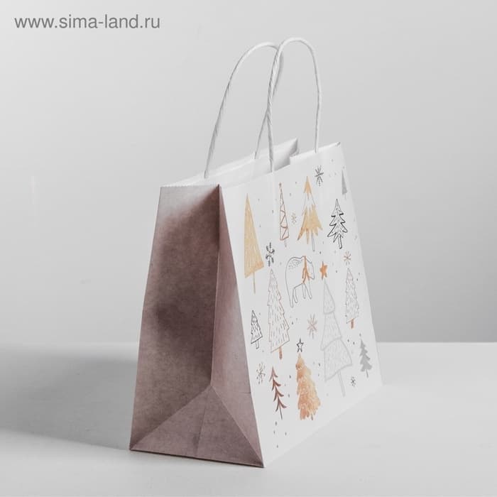 Пакет подарочный новогодний крафт «С Новым годом», 25×22×12 см